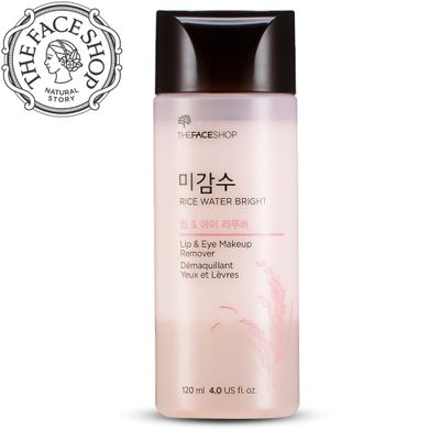 The Face Shop Oil-Free Liquid Eye Makeup Remover, Natural Rice Water Lipstick, Waterproof Mascara &amp; Eyeliner Removal - 120 mL / 4 Oz, K-Beauty