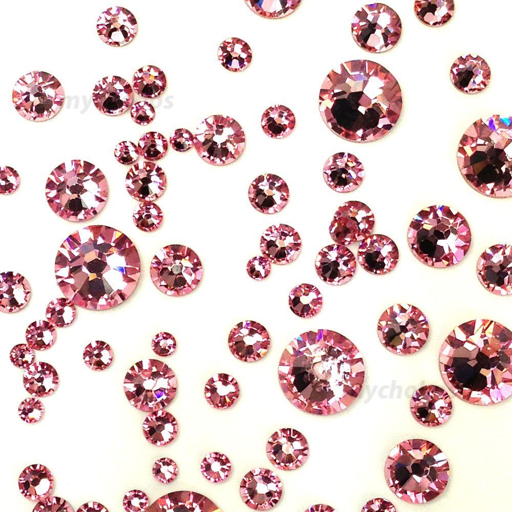 Light Rose (223) Pink 144 pcs Swarovski 2058/2088 Crystal Flatbacks Pink Rhinestones Nail Art Mixed with Sizes ss5, ss7, ss9, ss12, ss16, ss20, ss30 Made in Austria crystal-wholesale