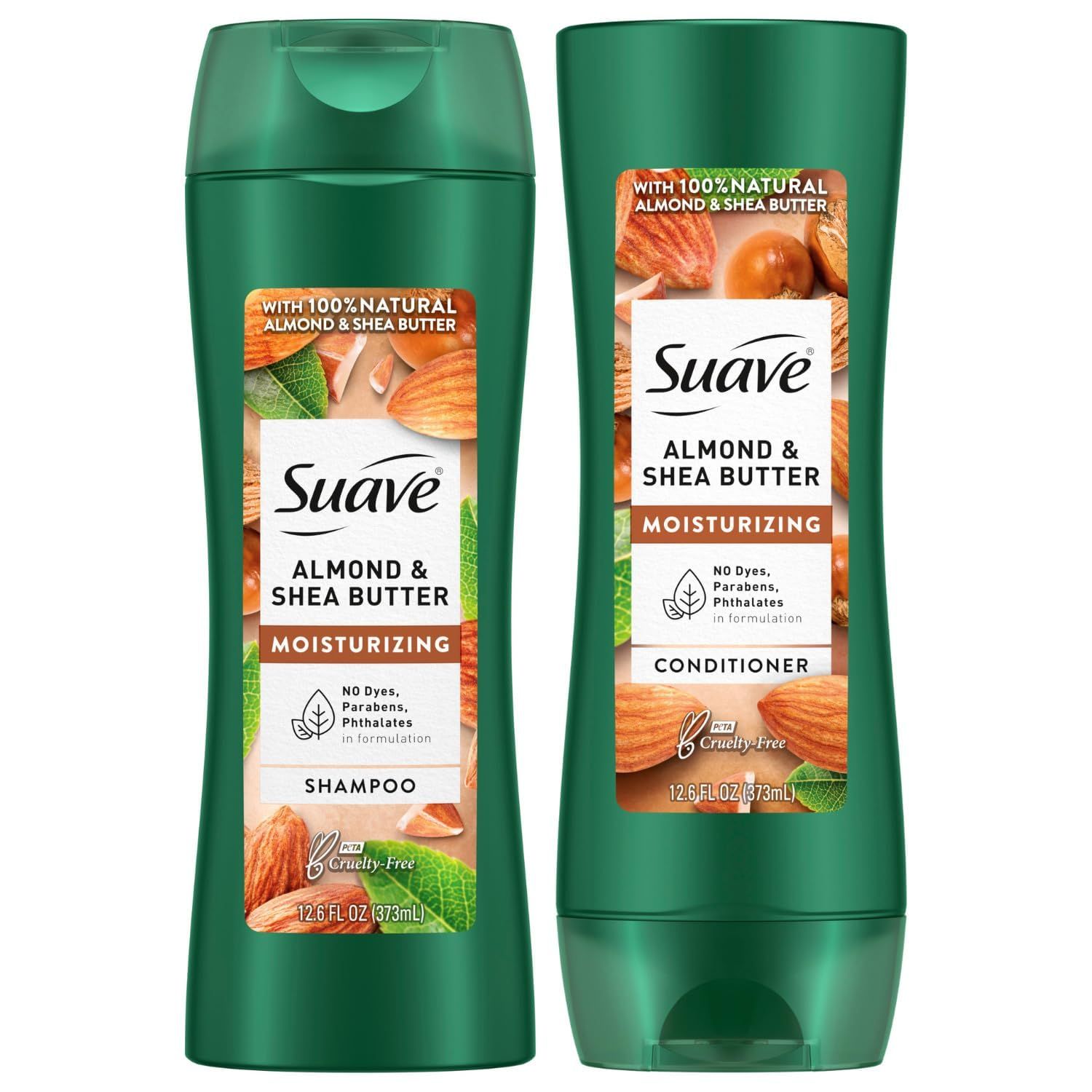 Suave Shampoo and Conditioner Set, Almond &amp; Shea Butter - Moisturizing Shampoo &amp; Conditioner, Dry Hair Treatment, Scented, 12.6 Oz Ea (2 Piece Set)