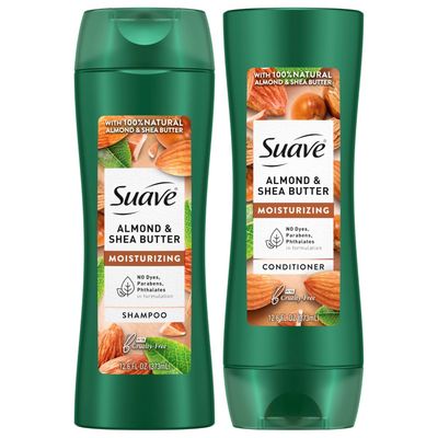 Suave Shampoo and Conditioner Set, Almond &amp; Shea Butter - Moisturizing Shampoo &amp; Conditioner, Dry Hair Treatment, Scented, 12.6 Oz Ea (2 Piece Set)