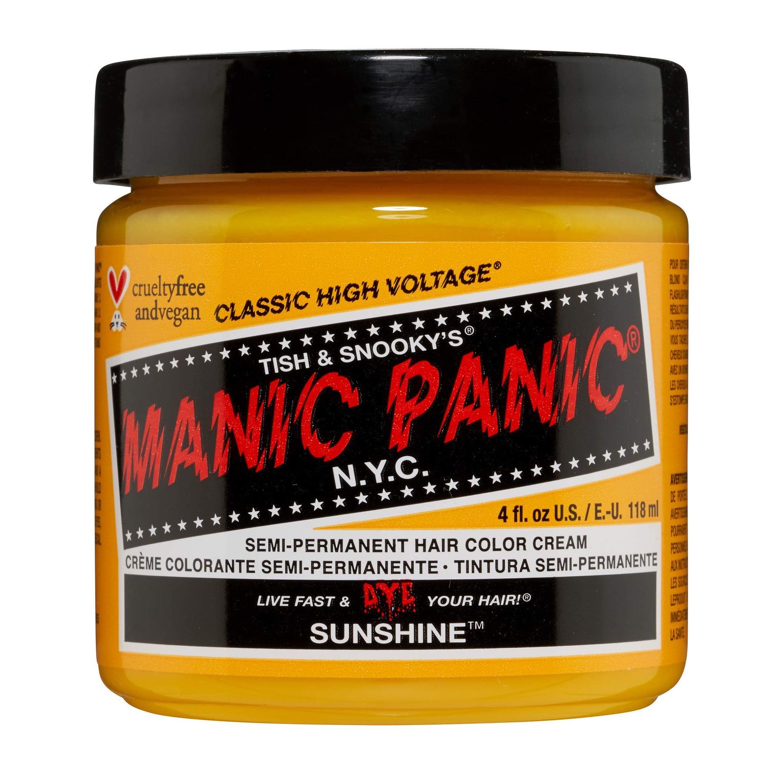 MANIC PANIC Sunshine Yellow Hair Dye - Classic High Voltage - Semi-Permanent Warm Slightly Orange Tinted Sunflower Yellow Hair Color - Vegan, PPD And Ammonia Free (4oz)