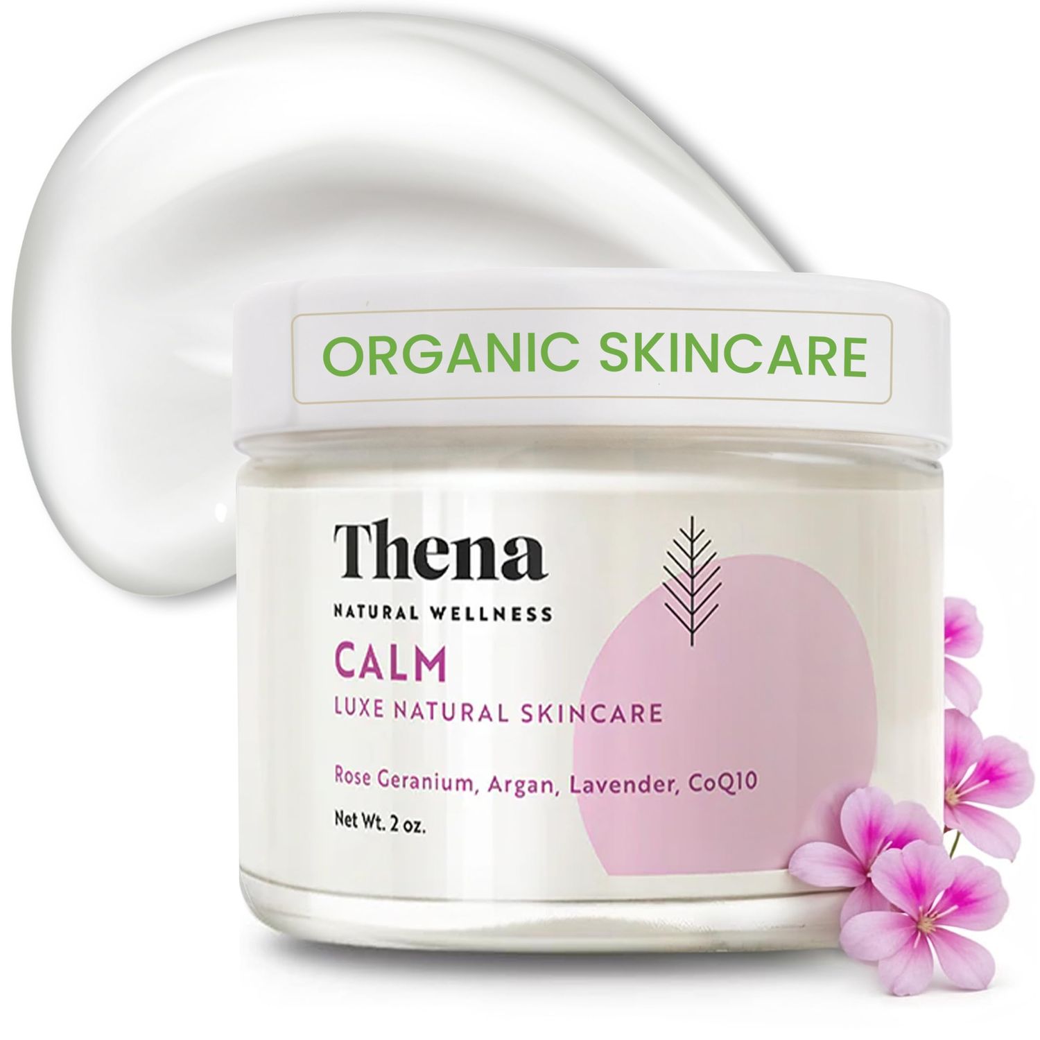 THENA CALM Face Moisturizer Cream Organic &amp; Natural Skin Care, Ultra Hydrating With Hyaluronic Acid &amp; Lavender Plant-based Skincare Anti aging Face Cream Dry Skin Facial Moisturizer For Women Men
