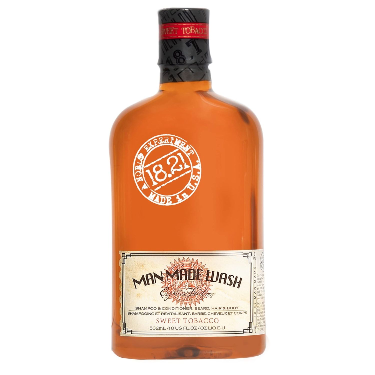 18.21 Man Made Original Sweet Tobacco 3-in-1 Body Wash, Shampoo, &amp; Conditioner for Men, All Hair &amp; Skin Types, Strengthens and Moisturizes in a Manly Aroma, 18 Fl Oz