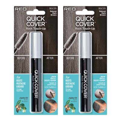 RED by Kiss Quick Cover Root Touch Up Rescue, Mascara Natural Water-Resistant Temporary Gray Concealer Cover Up Brush for Hair Mustache &amp; Beard (Natural Dark Brown) (2Pcs)