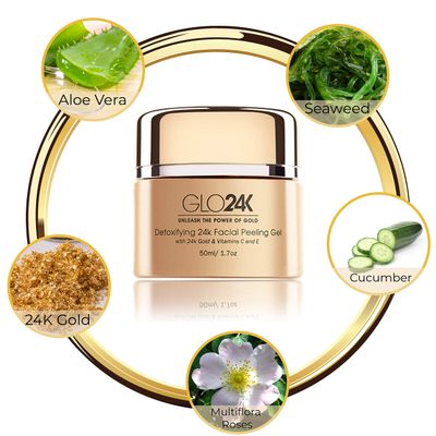 GLO24K Facial Peeling Gel with 24k Gold and Vitamins C,E. For optimal Exfoliation and Microdermabrasion. Restore and Revive your Skin.