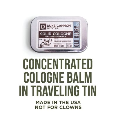 Duke Cannon Solid Cologne - Old Glory Premium Concentrated Cologne Balm, Fresh Tobacco, Amber, and Leather Scent, 1.5 oz. Travel Tin