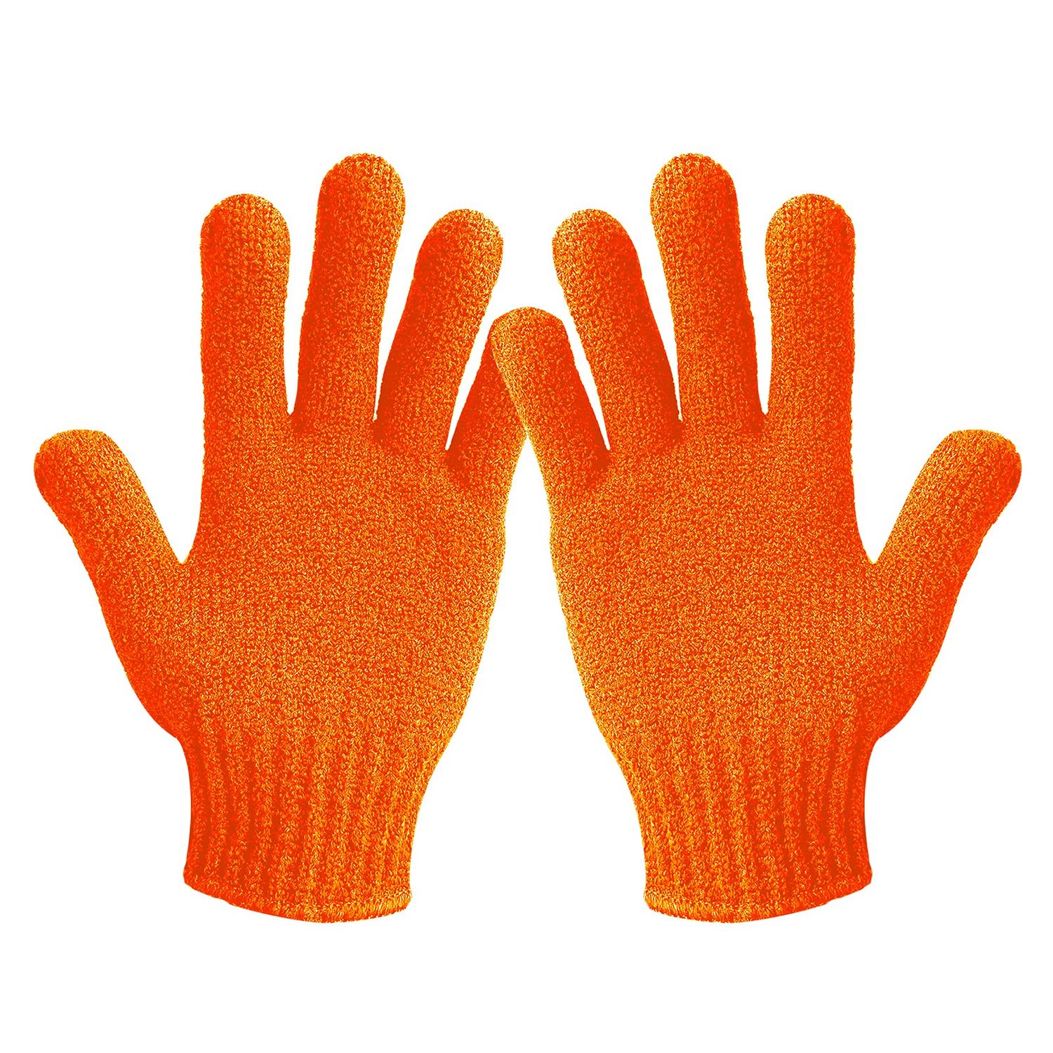 MIG4U Exfoliating Shower Gloves for Bath, Premium Nylon Body Wash Bathing Gloves for Men Women Spa, Massage and Skin Scrub, Dead Skin Remover with Hanging Loop, Orange, Regular Size