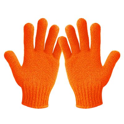 MIG4U Exfoliating Shower Gloves for Bath, Premium Nylon Body Wash Bathing Gloves for Men Women Spa, Massage and Skin Scrub, Dead Skin Remover with Hanging Loop, Orange, Regular Size