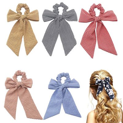 5Pcs Bow Hair Scrunchies, Polka Dot Scarf Hair Bow, Chiffon Bow Hair Bands Hair Scarves for Women Girls (5 Colors Pack E)