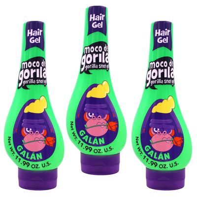 Moco de Gorila Galan Hair Styling Gel, Reactivatable with water, Long-lasting Hold, 3-Pack of 11.99 Oz Each, 3 Squeezable Bottles