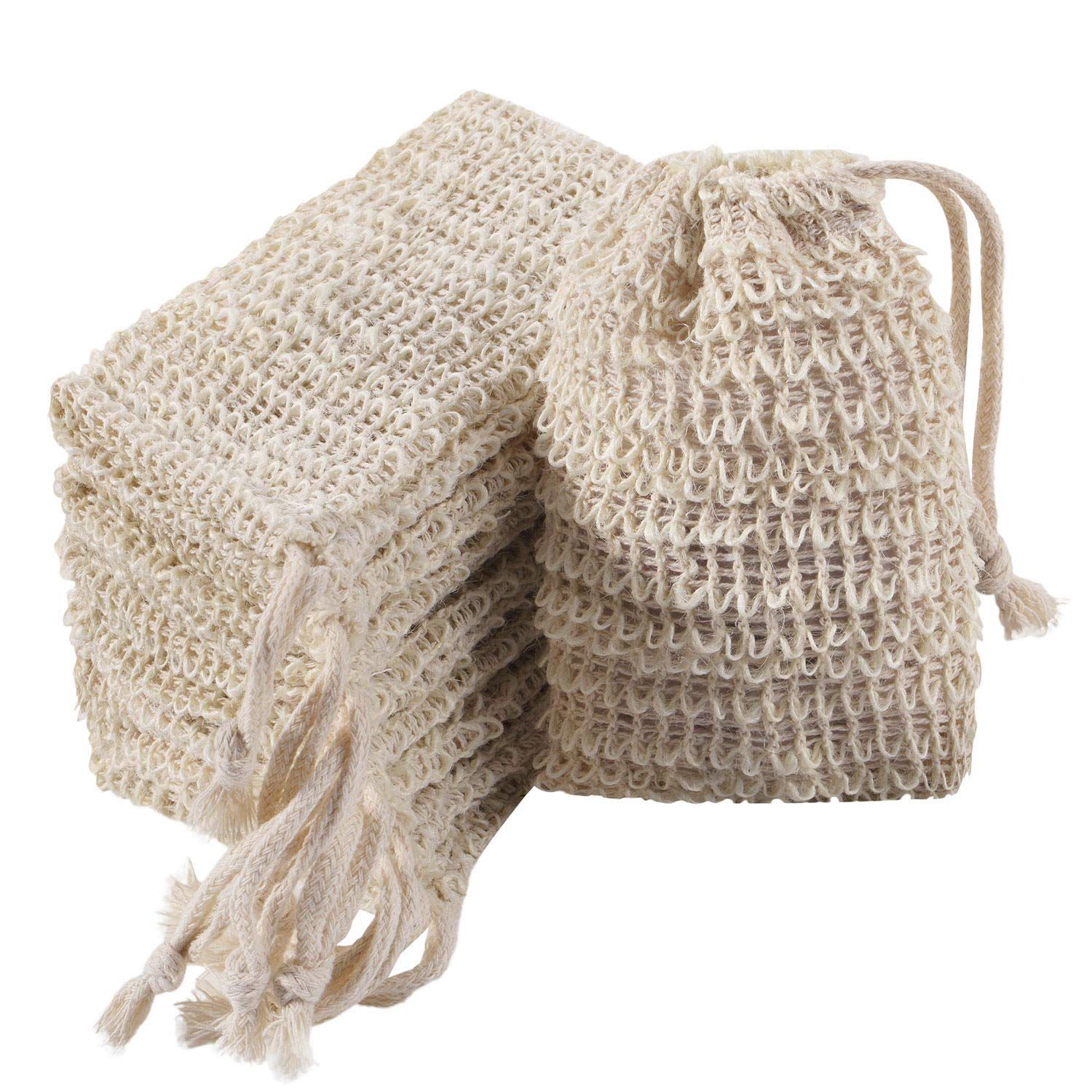 Trounistro 30 Pack Soap Exfoliating Bag Pouch Soap Saver Natural Ramie Soap Bag Hand Made Soap Bag Mesh Soap with Drawstring for Bath &amp; Shower Use
