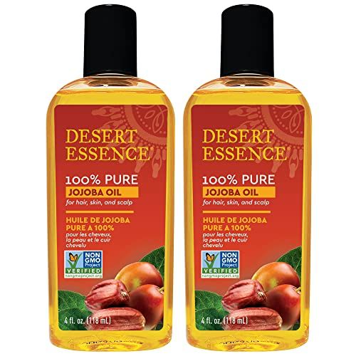 Desert Essence 100% Pure Jojoba Oil - 4 Fl Oz - Pack of 2 - Haircare &amp; Skincare Essential Oil - All Skin Types - No Oily Residue - May Help Prevent Flakiness - Makeup Remover - Aftershave Moisturizer