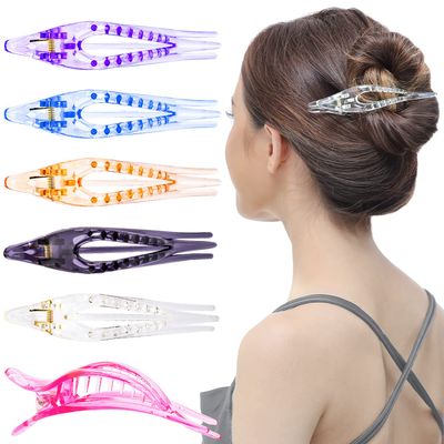 RC ROCHE ORNAMENT 6 Pcs Womens Thin Curved Eyelet Side Slide No Slip Hair Clip Comfortable French Concord Duck Bill Pin Teeth Strong Hold Grip Beauty Accessory, Medium Transparent Multicolor