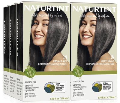 Naturtint 1N Ebony Black Permanent Hair Color (Pack of 6), Ammonia Free, Vegan, Cruelty Free, up to 100% Gray Coverage, Long Lasting Results (Packaging may vary)
