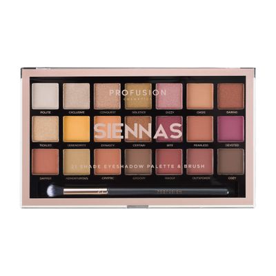 Profusion Cosmetics 21 Shade Eyeshadow Palette for Eyecatching Look, Long lasting and Cruelty Free Bright Pigmented Shades Collection and Brush, Siennas