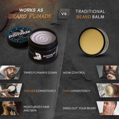 Bossman Hair & Beard Pomade - All Day Hold, Control and Moisturizing Hair, Beard and Moustache Styling Product - Natural Strong Hold Pomade - Made in USA (Magic Scent)