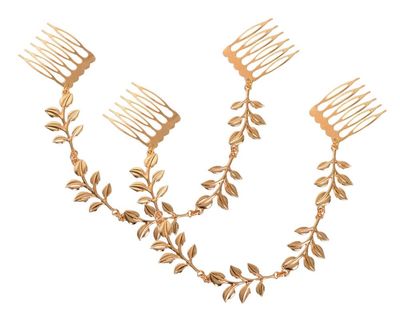 yueton 2pcs Fashion Ladies Athena Olive Branch Tassel Leaf Chain Clips Barrettes Bobby Pin Hair Clips Bride Headwear Edge Clip Clamps Cuff Boho Headbands (Tassel Leaf)