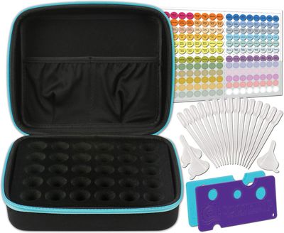 Essential Oils Carrying Case for 5ml, 10ml and 15ml Bottles - Hard Shell Exterior Storage Organizer Holds doTerra and Endless Others by Soothing Wellness Essentials (Caribbean Blue, 30 Oils)