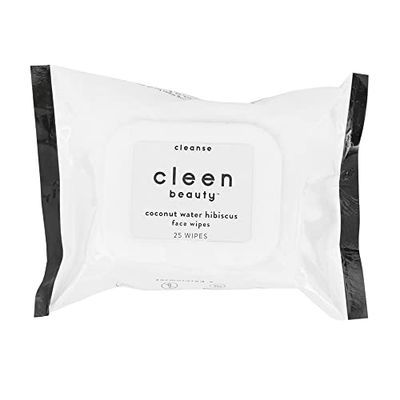 Cleen Beauty Coconut Water Hibiscus Face Wipes l Hydrating Facial Cleansing Makeup Remover l Biodegradable Face Wash Cloth l 25 Count