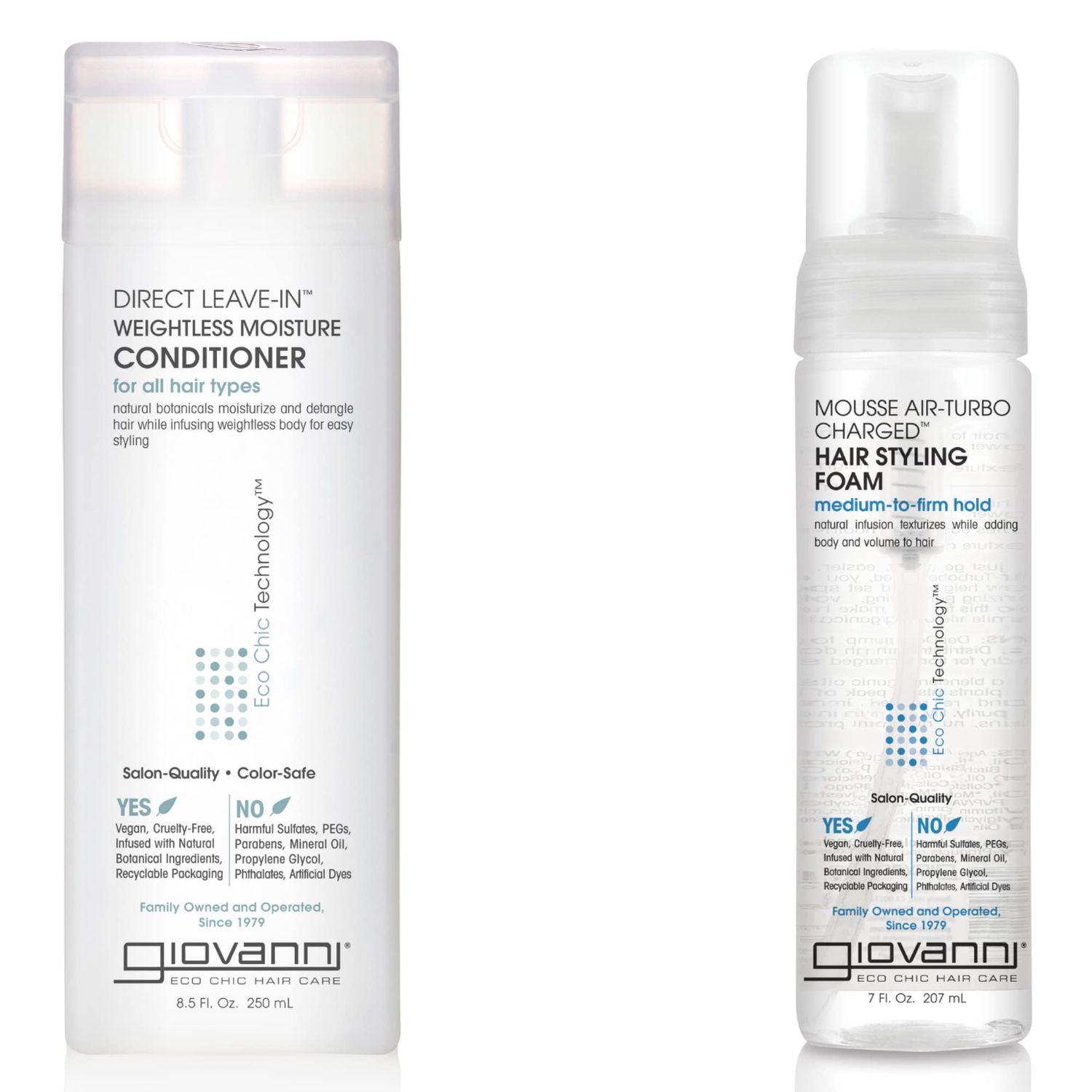 GIOVANNI Direct Leave-In Conditioner, 8.5 oz. &amp; Air Turbo Styling Mousse, 7 oz. Defined Style Set for Curly Girls, Lightweight, Medium to Firm Hold, Wash &amp; Go, Color Safe