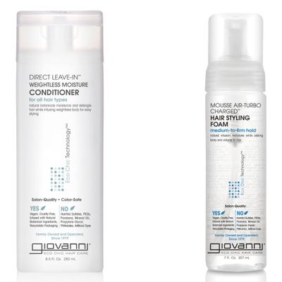 GIOVANNI Direct Leave-In Conditioner, 8.5 oz. &amp; Air Turbo Styling Mousse, 7 oz. Defined Style Set for Curly Girls, Lightweight, Medium to Firm Hold, Wash &amp; Go, Color Safe