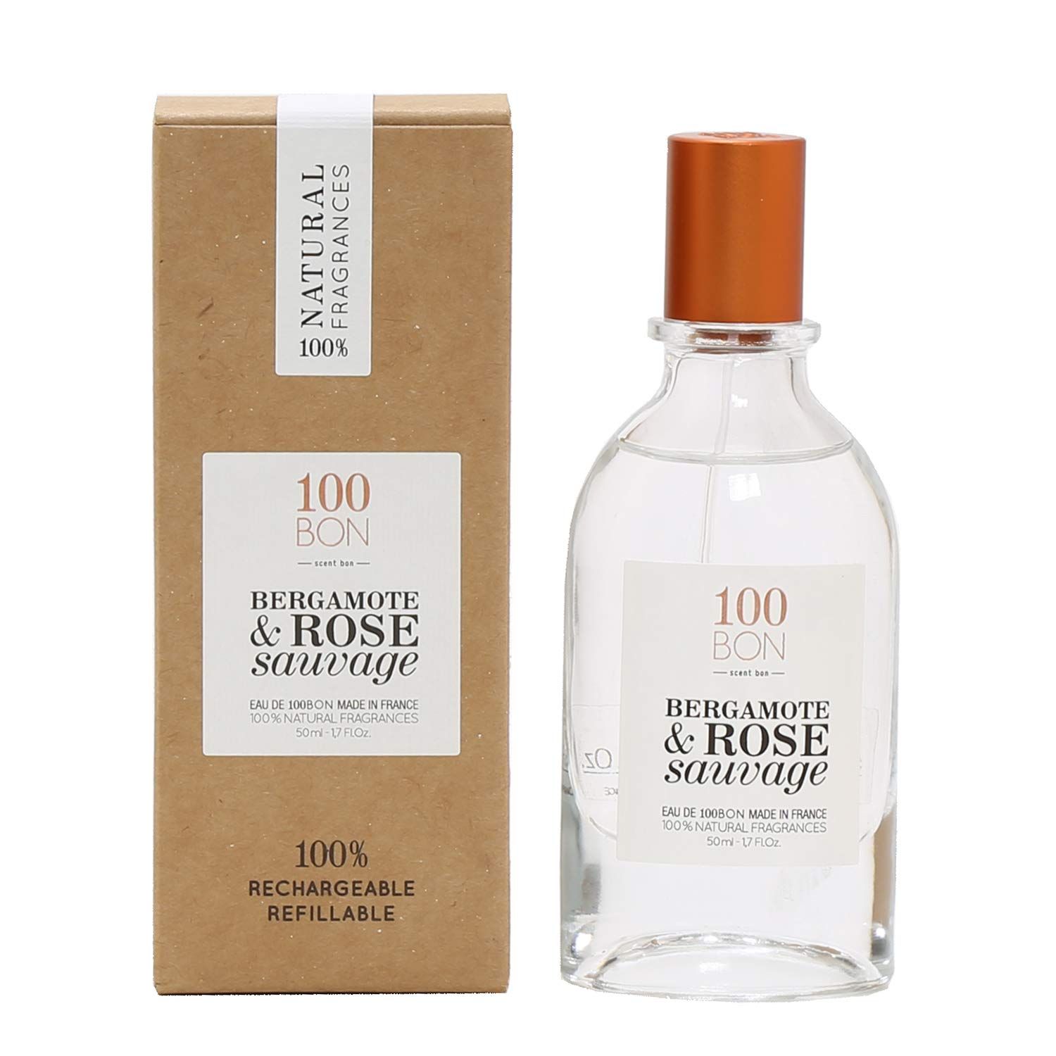 100BON Bergamote &amp; Rose Sauvage - Bergamot &amp; Wild Rose Fragrance for Women &amp; Men - Invigorating Organic Fragrance with Spicy, Citrus &amp; Rose Water Fragrance - 100% Fragrance Spray, 1.7 Fl Oz