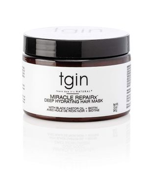 tgin Miracle RepaiRx Deep Hydrating Hair Mask for Curly, Coily and Wavy Hair, with Biotin and Black Castor Oil, Deep Moisture and Repair for Damaged, Color-Treated Hair, 12 oz