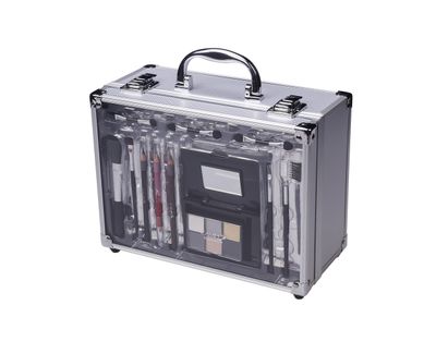Cameo Carry All Trunk Makeup Kit with Reusable Aluminum Case Exclusive Holiday Gift Set, Black/White