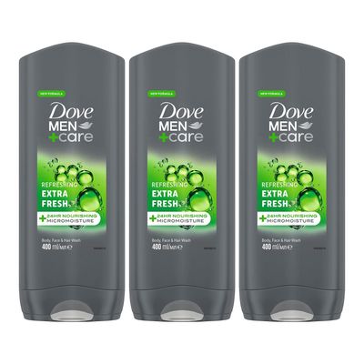 Dove Men+Care Extra Fresh body cleanser with MicroMoisture technology Body and Face Wash for hydrated and healthy skin 400 ml pack of 3