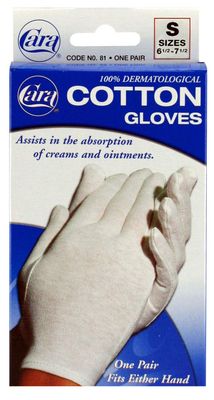 Cara Moisturizing Eczema 100% Premium Cotton Gloves, Small, White, 1 Pair
