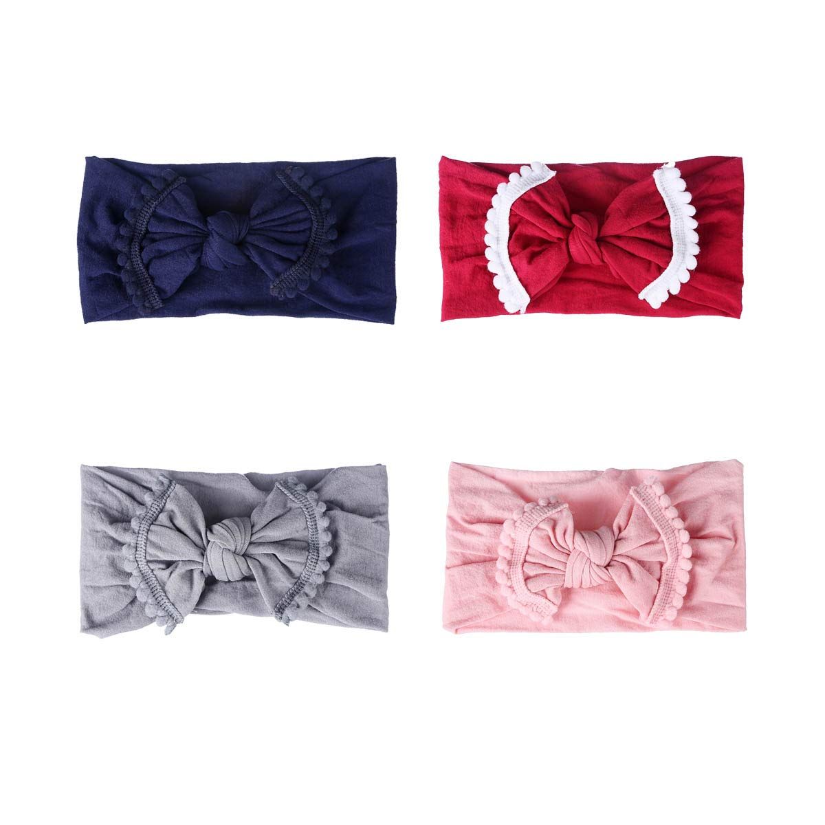 QIMOSHI Baby Girls Nylon Elastic Knotted Headbands Baby Head Wraps Baby Super Stretchy Pom Pom Bling Bows