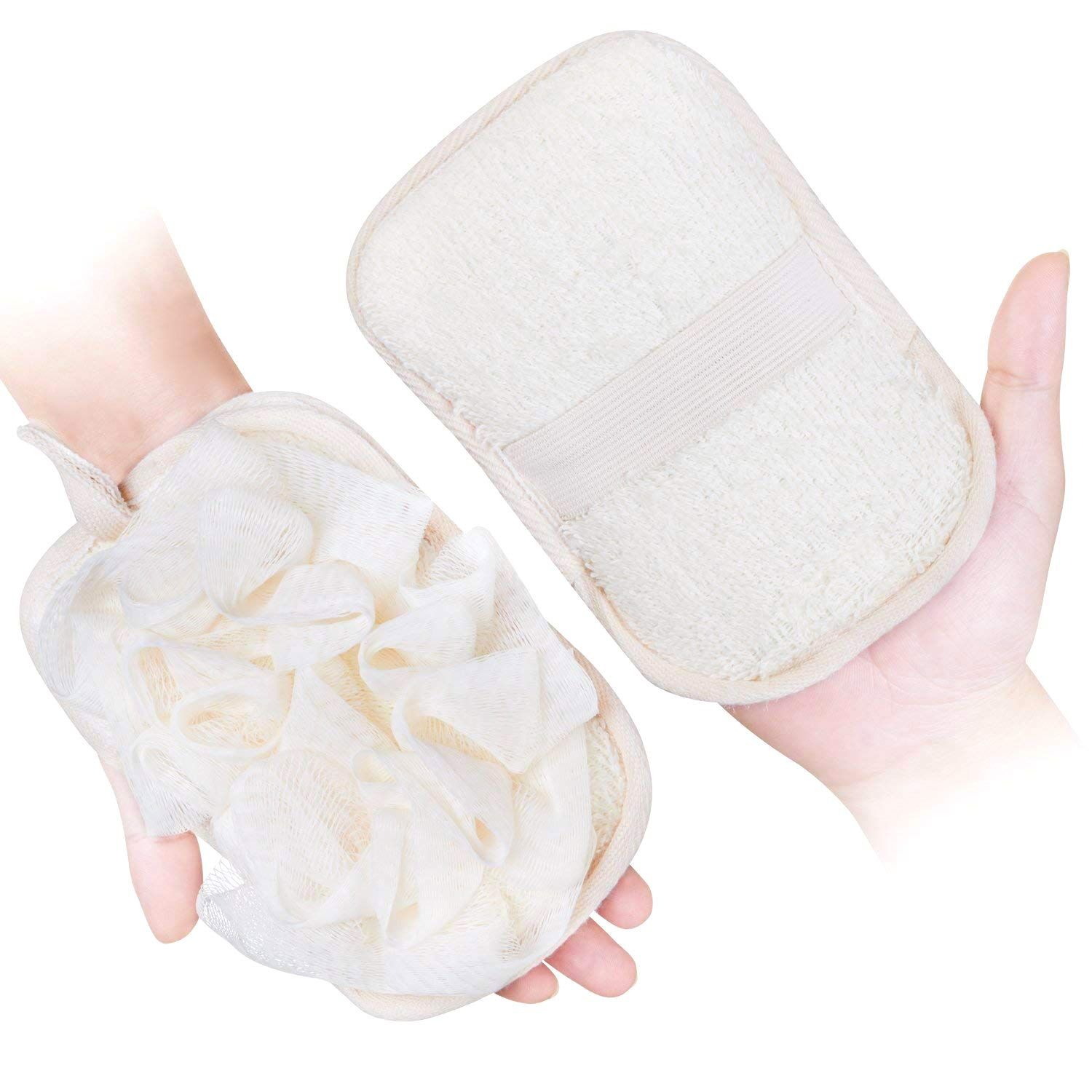 mikimini Bath Mitt for Women, Bath Pouf Mesh Brushes 1 PC Upgraded Version | Loofah Sponge &amp; Exfoliating Pad 2 in 1 Professional Design | Exfoliating Gently with The Elastic (1 PACK)