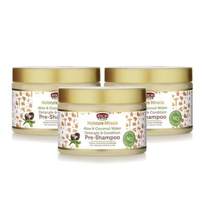 African Pride Moisture Miracle Aloe &amp; Coconut Water Pre-Shampoo - Helps Minimize Breakage for Natural Coils &amp; Curls, Detangles &amp; Conditions, 12 oz (3 Pack)