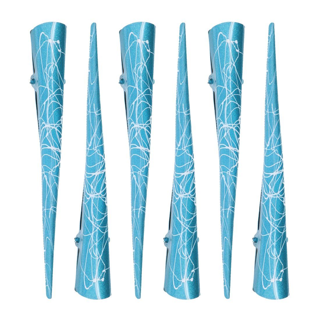 5 inch Long Metallic Scribble Concord Clip for Women - Set of 6 - Blue