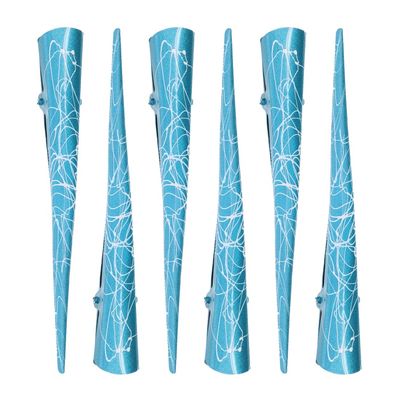5 inch Long Metallic Scribble Concord Clip for Women - Set of 6 - Blue