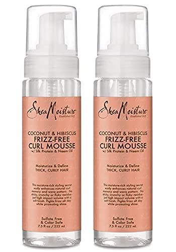 SheaMoisture Coconut &amp; Hibiscus Curl Mousse 2-Pack - Moisturizing Frizz-Free Curl Mousse w/Silk Protein &amp; Neem Oil for Thick, Curly Hair, 7.5 Oz Ea