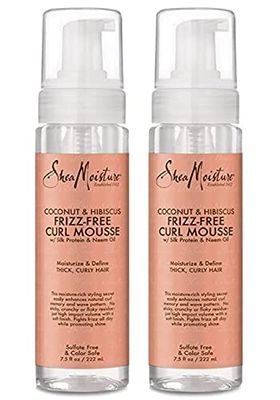 SheaMoisture Coconut &amp; Hibiscus Curl Mousse 2-Pack - Moisturizing Frizz-Free Curl Mousse w/Silk Protein &amp; Neem Oil for Thick, Curly Hair, 7.5 Oz Ea
