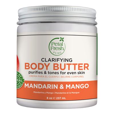 Petal Fresh Pure Clarifying Mandarin &amp; Mango Body Butter, Organic Coconut Oil, Argan Oil, Shea Butter, Purifying and Toning, For All Skin Tupes, Natural Ingredients, Vegan and Cruelty Free, 8 oz