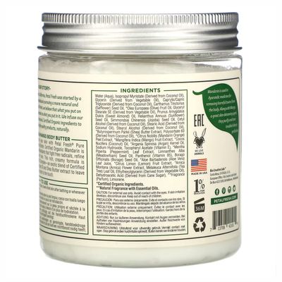 Petal Fresh Pure Clarifying Mandarin &amp; Mango Body Butter, Organic Coconut Oil, Argan Oil, Shea Butter, Purifying and Toning, For All Skin Tupes, Natural Ingredients, Vegan and Cruelty Free, 8 oz