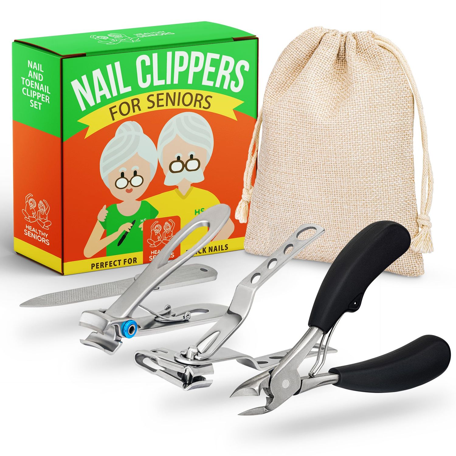 Healthy Seniors Complete Nail and Toenail Clippers for Seniors with Thick Toenails, Big Toe Nail Clippers for Thick Toenails Long Handle, Heavy Duty Toe Nail Clippers for Thick Nails for Seniors