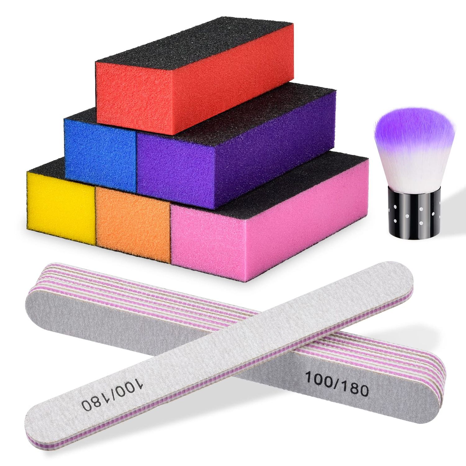 TsMADDTs Nail Files and Buffers Block, Buffer Sanding for Acrylic Nails 3 Way Buffing File 60 60 100 Grit with Brush Pedicure Manicure Tool, 13PCS