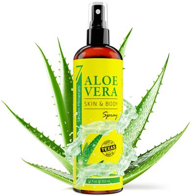 Seven Minerals, Organic Aloe Vera Spray for Body &amp; Hair - From Freshly Cut Aloe Plant, Extra Strong, Easy to Apply, No Thickeners So It Absorbs Rapidly, No Sticky Residue - Made in USA (Big 12 fl oz)