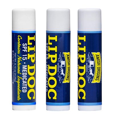 Amish Origins SPF 15 Medicated Lip Doc Balm - All Natural Ingredients, Deep Moisturizing Potent Formula for Chapped and Cracked Lips, All Refreshing Essential Oils, 3 Pack