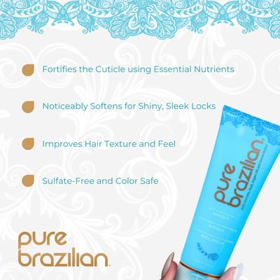 Pure Brazilian Deep Conditioning Masque with Brazilian Keratin, Acai &amp; Arginine, Deep Conditioner Hair Treatment, 8 Fl Oz