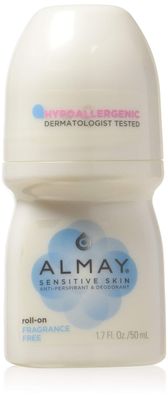 Almay Anti-Perspirant &amp; Deodorant, Sensitive Skin, Roll-On, Fragrance Free, 1.7 Fl Oz (Pack of 6)