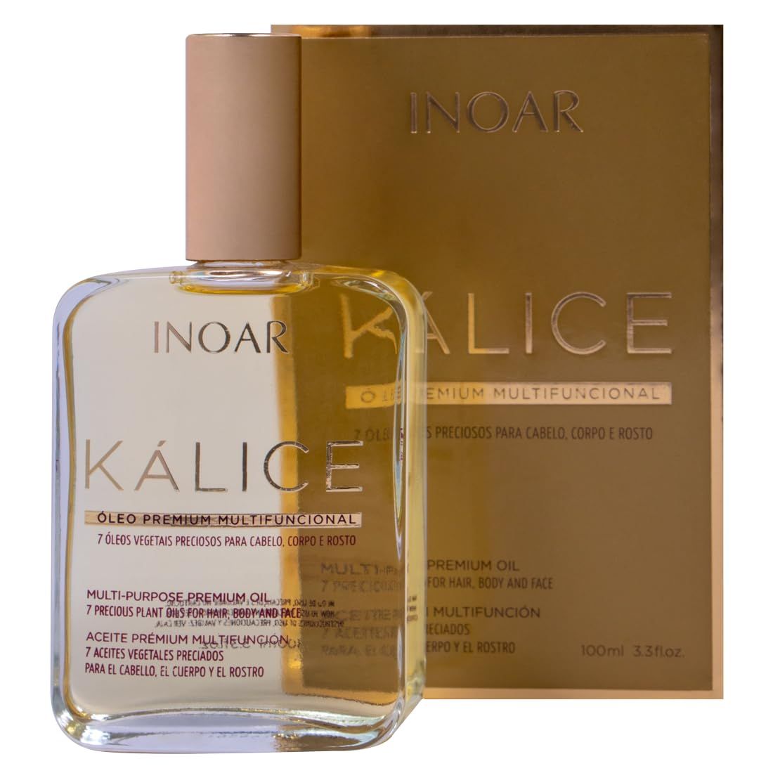 INOAR - Kalice Multifunctional Oil, 7 Essential Oils, Oil for Hair, Face, Body, Vitamin E, Argan Oil, Moisturizing, Nourishing, Vegan Hair Product, Cruelty Free Haircare for Men and Women (3.38 oz.)