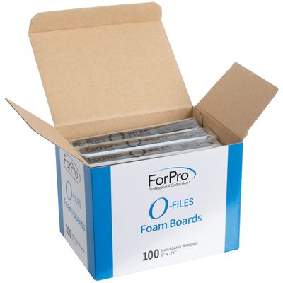 ForPro Professional Collection O-Files Foam Board, Double-Sided Manicure Nail File, 100/180 Grit, Individually-Wrapped, 6 L x .75 W, Black, 100-Count