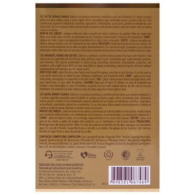 INOAR - Kalice Multifunctional Oil, 7 Essential Oils, Oil for Hair, Face, Body, Vitamin E, Argan Oil, Moisturizing, Nourishing, Vegan Hair Product, Cruelty Free Haircare for Men and Women (3.38 oz.)
