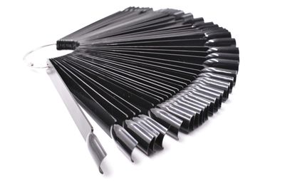 2 Sets 100 Tips Fan Shape Plastic Nail Art Tips Display Polish Board Display Practice Sticks with Metal Split Ring Holder (Black)
