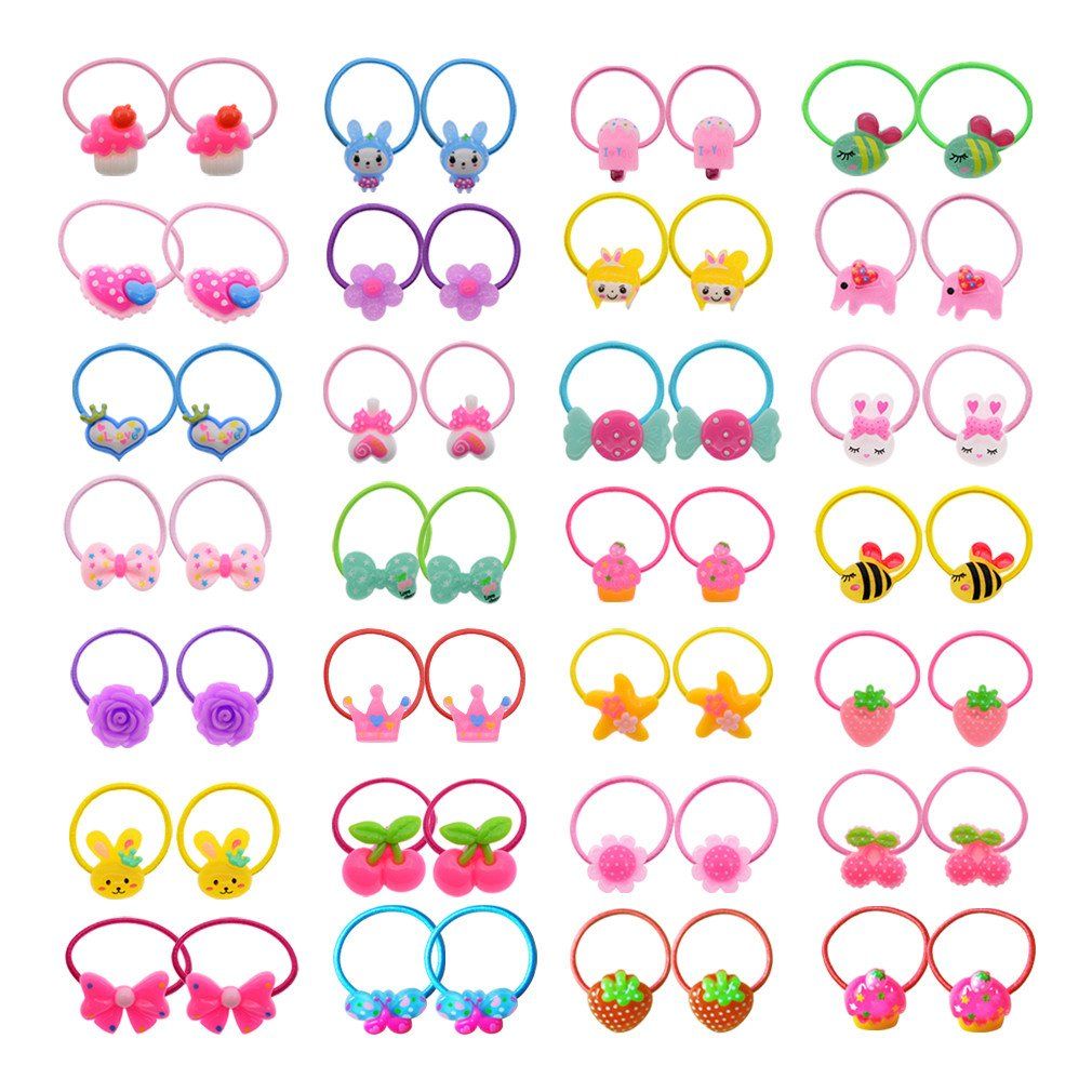 50 Pcs (25 Pairs) Cartoon Elastic Hair Ties Little Girls&#39; Small Ropes Toddlers&#39; Ponytail Holder